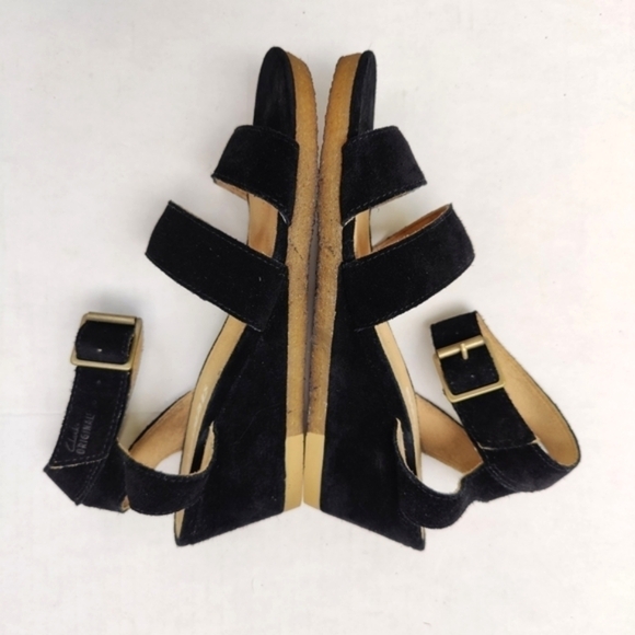 CLARK'S ORGINALS  Ankle Strap Natural Crepe Heels Women's Leather Wedges Size 9M - Picture 6 of 10